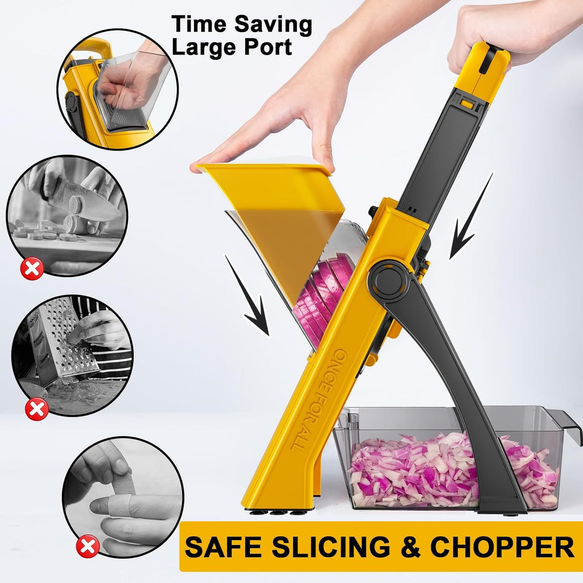 Safe Mandoline Slicer for Kitchen, 5 in 1 Multi Food Chopper, Potato Slicer | Adjustable Thickness 0.1-8 mm, Vegetable Chopper Cutter, Food Chopper French Fry Cutte, Paring Knife/Cleaning Brush, Mandolin