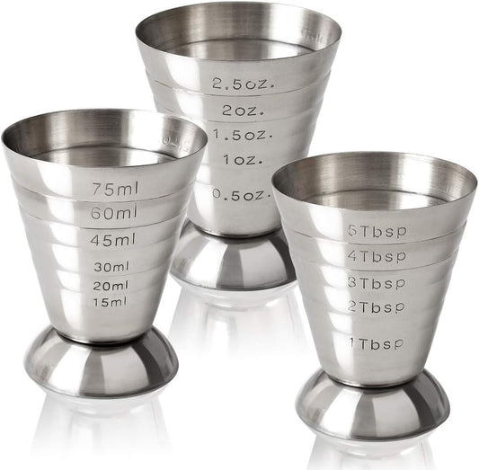 Stainless Steel Measuring Cup, 2.5 oz, 75 ml, 5 Tbsp, Cocktail Jiggers, Pack of 2