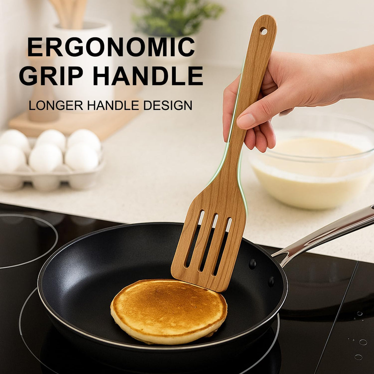 Non Toxic Wooden Spatula for Cooking Utensil Set Teak Kitchen Cooking Spoon | Flat Wood Spurtle Spatulas Set Bamboo Kitchen Utensils Slotted Turner Utensil Tool Cast Iron Scraper Thin Egg Spatula