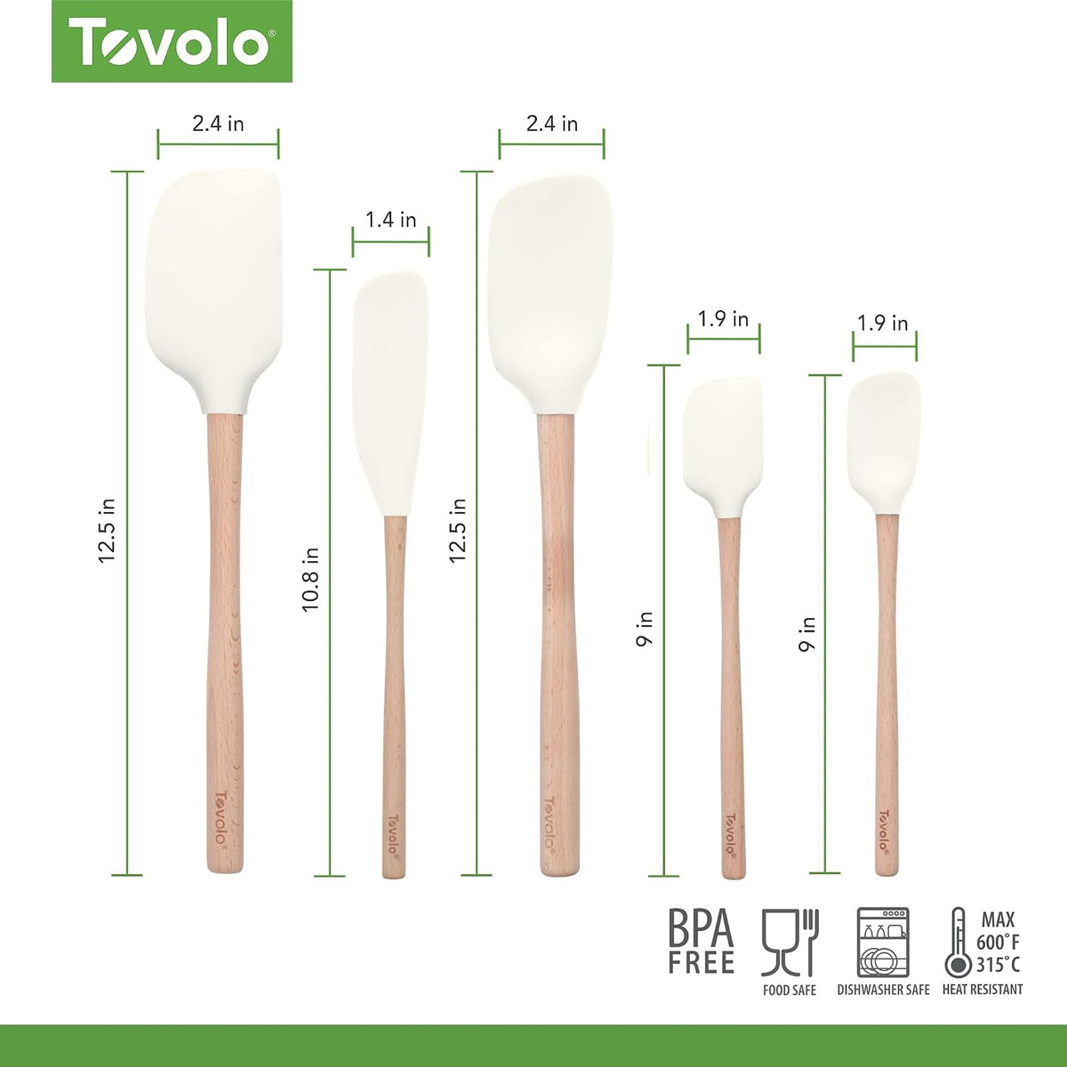Silicone Spatula with Wooden Handle Set of 5 Piece Silicone Kitchen Utensil Set Spoonula Jar Scraper Mini Spatula and Spoonula for Cooking Baking Mixing Folding Black Cookware Set