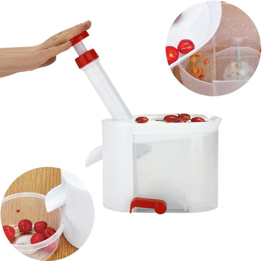 Cherry Pitter, Plastic Cherry Deseeder Cherry Pit Seeds Removing Tool with Tone Catcher Container for Home Kitchen Restaurant