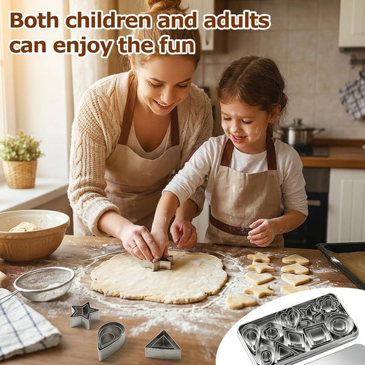shuielia 30Pcs Mini Geometric Cookie Cutter Set with Box - Stainless Steel Small Cutters for Biscuit, Fruit, Veggie, Polymer Clay & Fondant Baking Tools