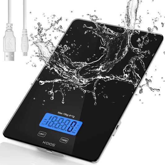 33lb Kitchen Scale 0.1oz Precision,Batteries & Type-C Charging(Black) | Compact Food Scale with 5 Units & Tare Function, LCD Backlit Display, Easy to Clean, Ideal for Cooking Baking & liquids