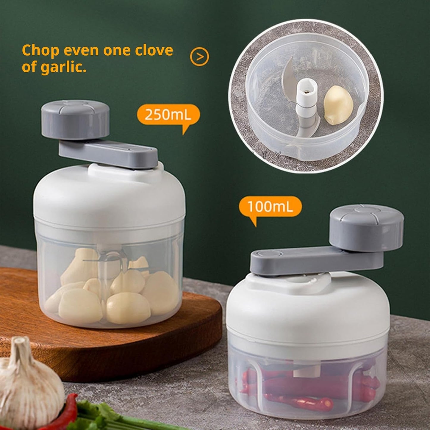3-Speed Manual Food Chopper-Hand Crank Vegetable Chopper & Garlic Mincer for Effortless Dicing of Onions, Nuts, and Salsa - Compact Kitchen Gadget (100ML)