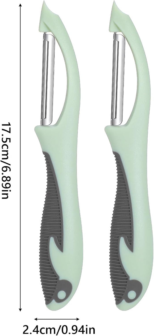 2Pcs Stainless Steel Vegetable and Fruit Peeler, Swivel Straight Veggie Peelers for Kitchen Apple Carrot Cucumber Potato with Non-Slip Grip Handle, Green