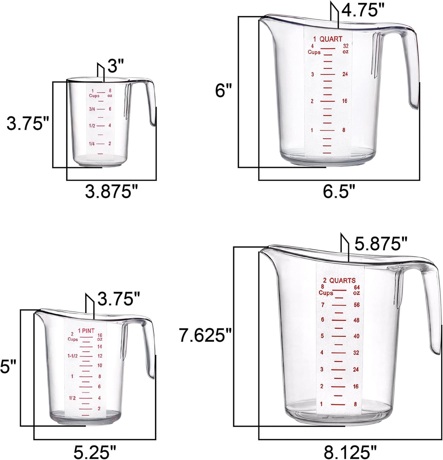 Melissa - Plastic Measuring Cups (5-Piece Set), Food-Grade Measuring Jugs, 1/2/4/8/16-Cup Capacity, Unbreakable, Stackable, Dishwasher-Safe, Great for Oil, Vinegar, Flour, and More