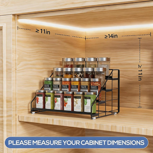 Spice Rack Organizer for Cabinet, 4 Tiered Spice Rack Organizer, Tiered Adjustable Spice Shelf for Kitchen Countertop Organization, Bright Black