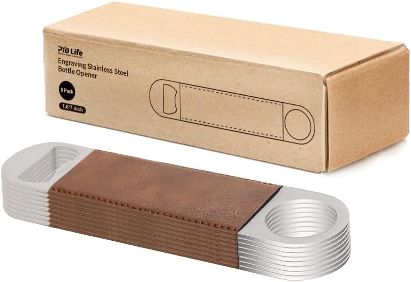 8 Pack Leather Flat Bottle Opener 7" Yellow Brown for Engraving