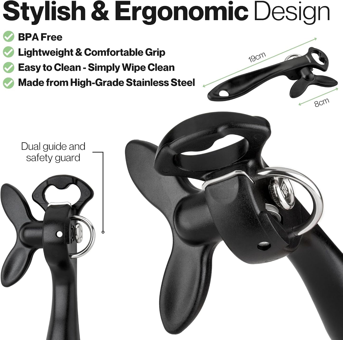 Can Opener (Smooth Edge/Safety), Handheld Manual, Bottle Cap Lifter | No sharp edges, smooth edge safety cutting, lid fits back onto can, easy grip handle, lightweight and easy to use