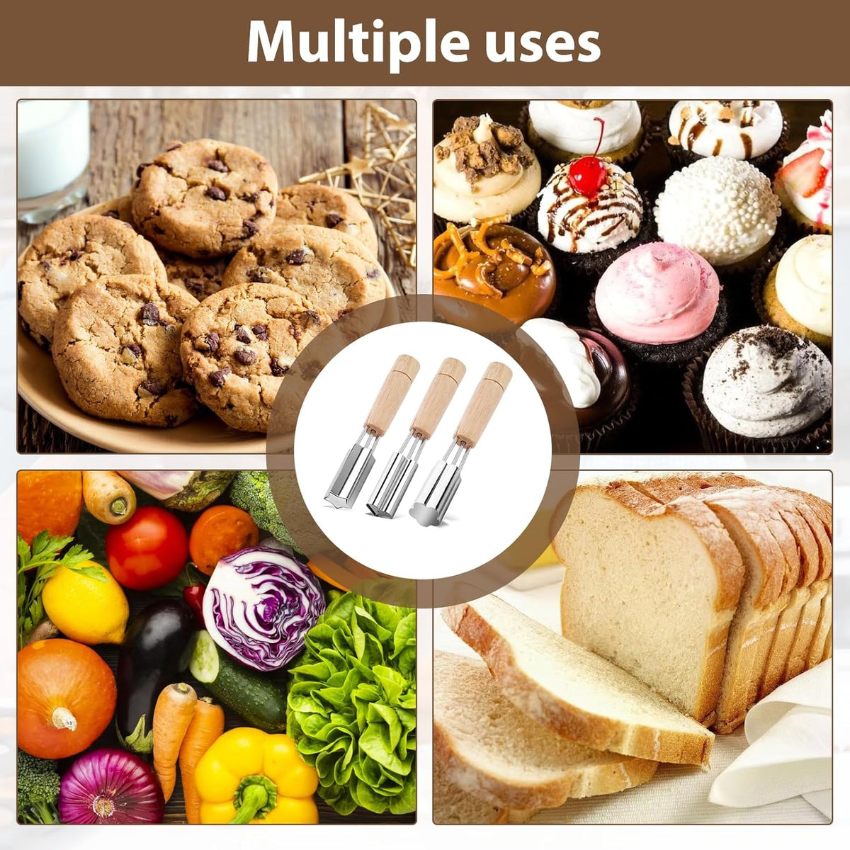 Pastry Cutter Wheel, Ravioli Cutter Wheel with Long Wooden Handle | Pasta Cutter Dumpling Lace Making Noodle Ruffled Edge Cookies Pie Cutter Kitchen Dough Cutting Tool