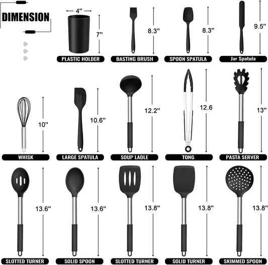 14-PCS Silicone Cooking Utensils Set, Kitchen Utensils Set w/Holder
