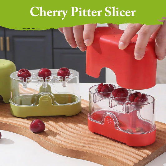 3-in-1 Cherry Pitter and Slicer, Manual Cherry Core Remover Tool Cuts Cherries in Half, for Kitchen Baking Making Cherry Jam Saving Time & Effort(Red)
