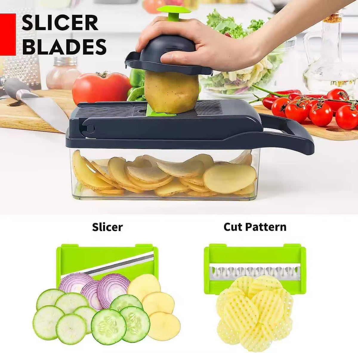 14-in-1 Vegetable Chopper with Container, Manual Onion Cutter, non-electric Food Veggie Chopper Mandoline Slicer, Vegetable Dicer for Cooking Enthusiasts Kitchen Gadgets Tools Multi-Blade