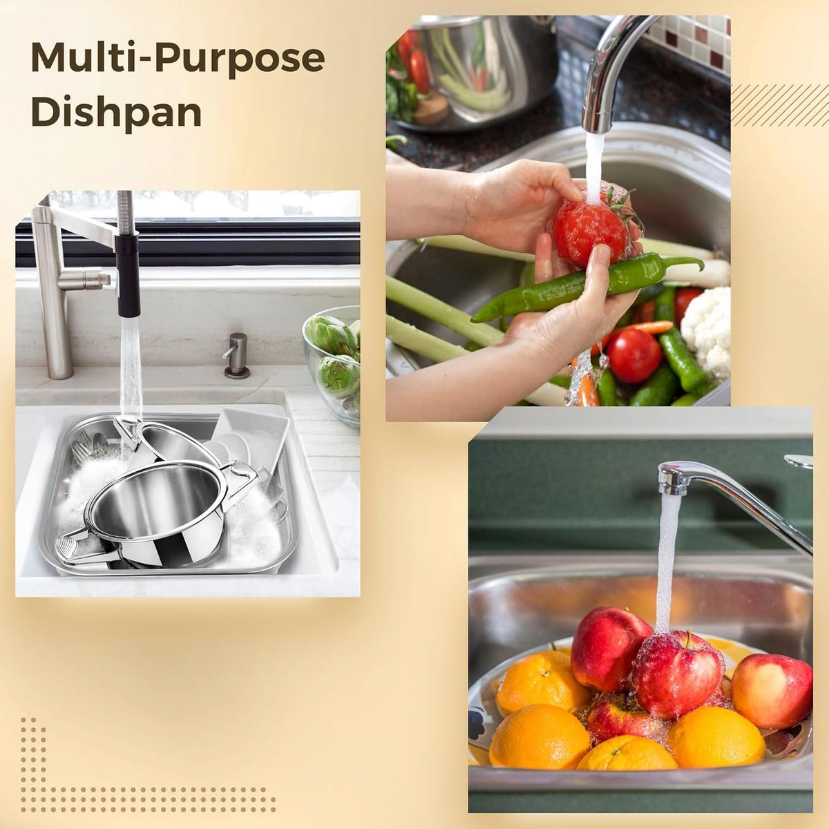 Stainless Steel Washing Up Bowl, Large Multi-Purpose Dish Tub for Sink