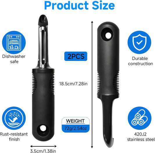 Swivel Vegetable Peeler 2 Pcs Set, Stainless Steel Potato Peelers for Kitchen, Ergonomic Non-Slip Grip Fruit Peeler for Carrot & Veggie, Built-in Blemish Remover