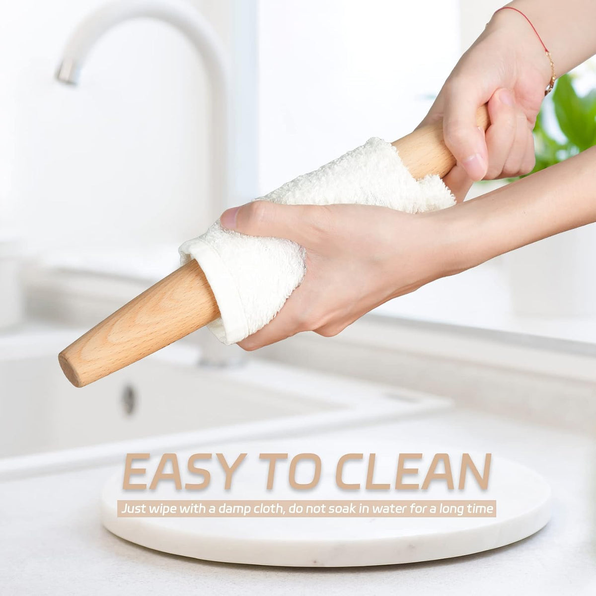 French Rolling Pin for Baking - 7.9 Inches Beech Wood Tapered Rolling Pin Dough Roller for Pizza Dough, Pie Crust Cookie Fondant Dumpling