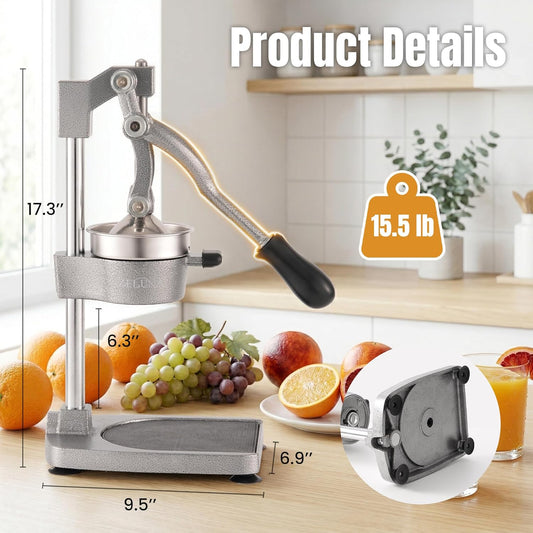 Manual Cast Iron Hand Press Juicer for Orange & Pomegranate | Heavy Duty Squeezer with Stable Base,Large Non-Slip Rubber,Easy to Clean,Ideal for Home Cooks,Health Enthusiasts,Juice Lovers