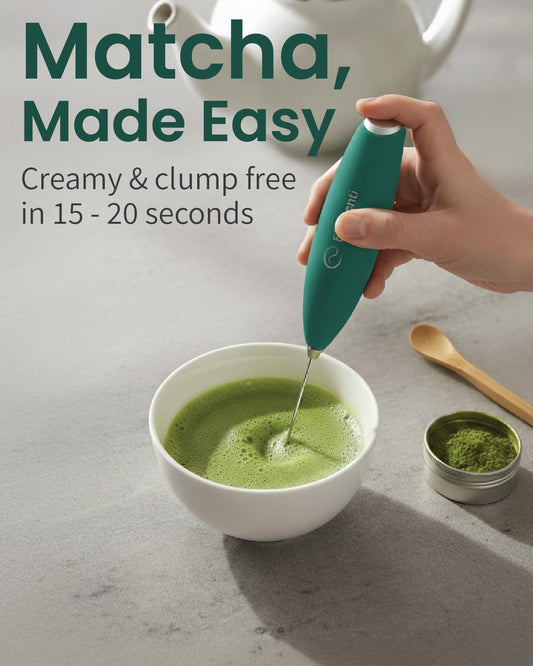 Matcha Whisk & Frother Set - Powerful Electric Matcha Mixer for Powder, Easy to Use Electric Whisk Kit - Craft Effortless Lattes with the Milk Frother Wand & Wisk (Emerald Green)