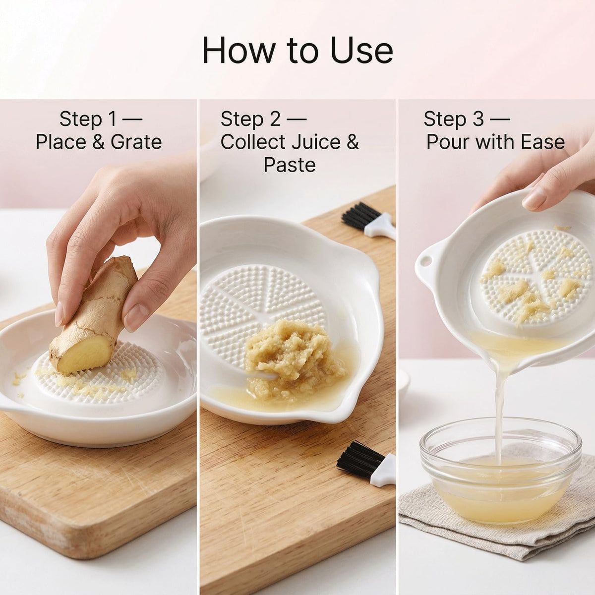 Ceramic Garlic Grater Plate, Ginger Grinder & Garlic Mincer with Raised Teeth, Multi-Function Manual Grater, Vegetables, Fruit & Spices, White (Round)