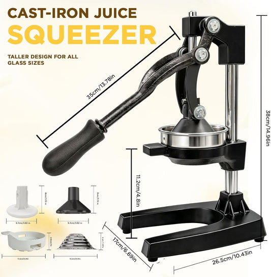 Cast Iron Juicer,Manual Juicer Hand Press,Orange Lemon Squeezer,Heavy Duty Manual Juicer,Professional Citrus Juicer Fruit Juice -Stainless Steel,Easy to Clean Black