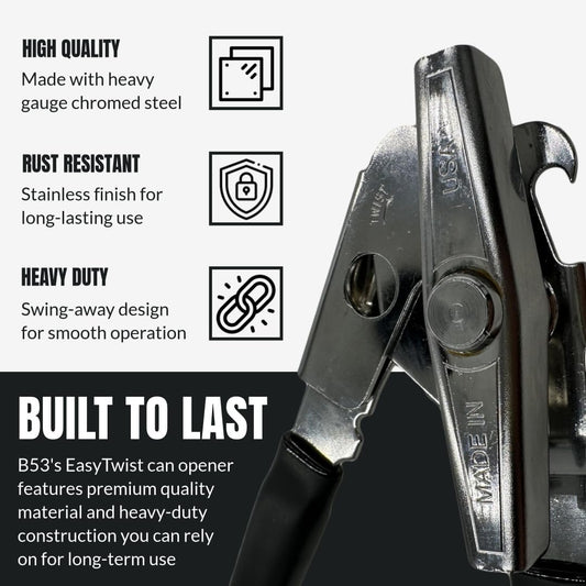 EasyTwist Heavy-Duty Swing Away Can Opener, Carbon Steel Cutting Blade