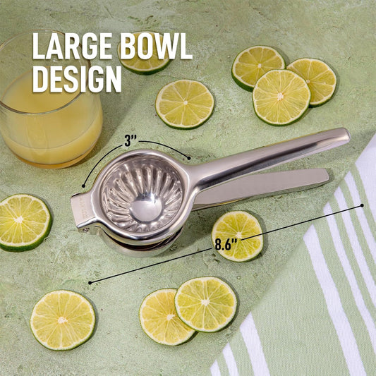 Lemon Squeezer Stainless Steel with Premium Quality Heavy Duty Solid Metal Squeezer Bowl - Large Manual Citrus Press Juicer and Lime Squeezer Stainless Steel