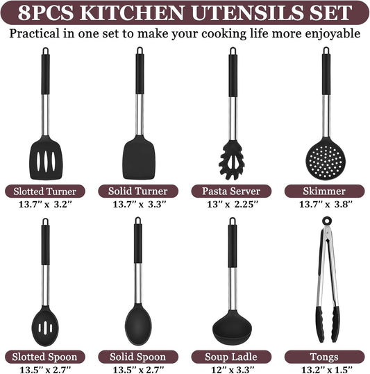 Kitchen Utensils Set of 8, Silicone Utensils Kitchen Tools Set