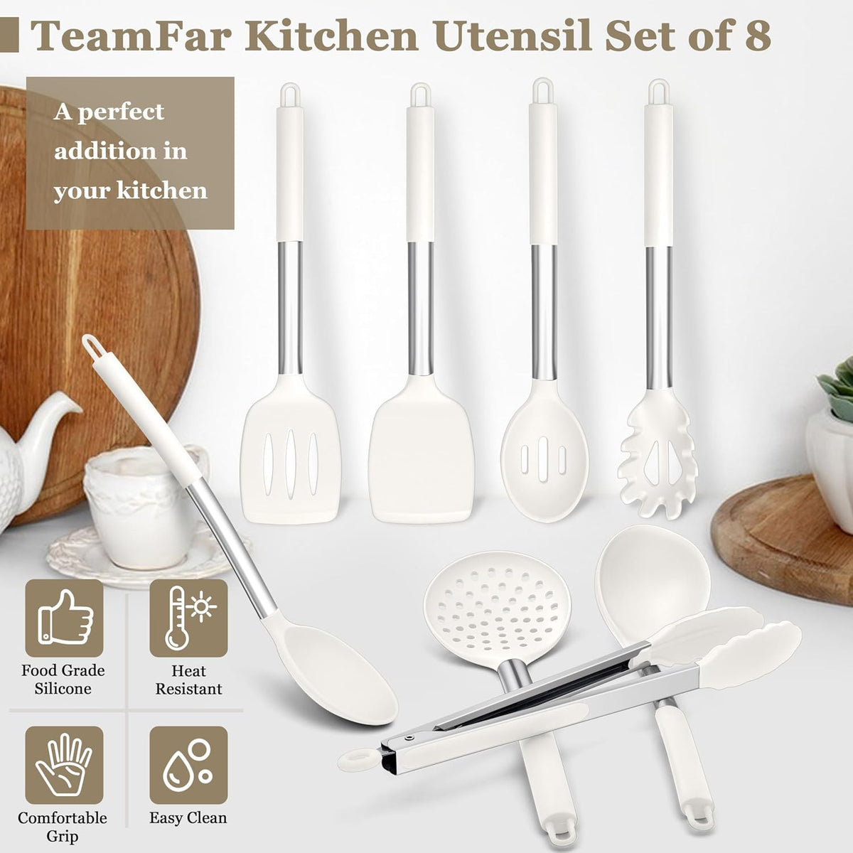 Kitchen Utensils Set of 8, Silicone Utensils Kitchen Tools Set