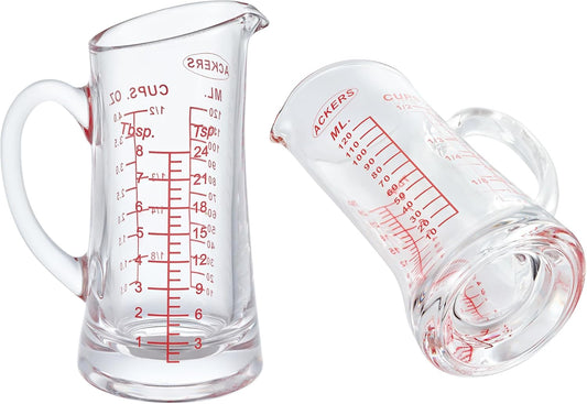 Ackers Shot Glass Measuring Cup 4 Ounce/120ML Liquid Heavy High Espresso Glass Cup Red Line,Insulated handle | V-Shaped Spout