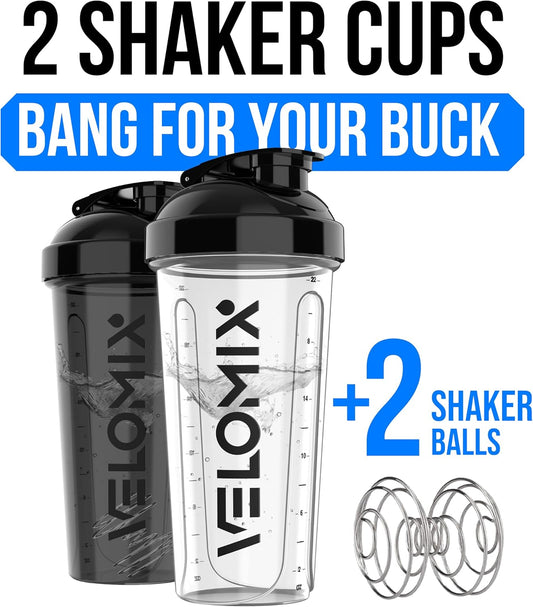 2 Pack 28oz Protein Shaker Bottle for Protein Mixes, Black/Transpar | 2x Wire Whisk, Leak Proof Shaker Cups for Protein Shakes, Stackable, Dishwasher safe, BPA free, Pre Workout and Fitness ready