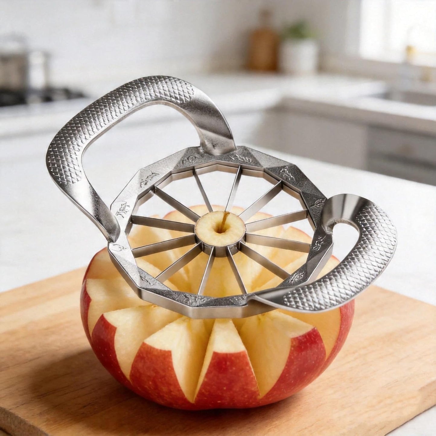 Stainless Steel 12-Blade Apple Corer & Slicer - kitchen tool cores, slices, and pits apples in one motion for perfect wedges, ideal for baking, salads, and healthy snacks.