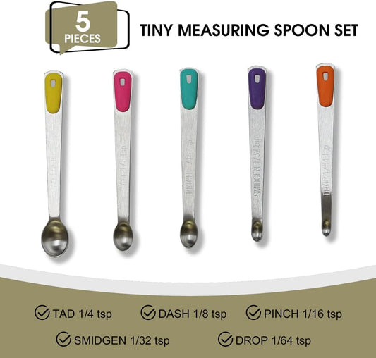 2Pack Small Measuring Spoon Set with Multi-Color Silicone Grip | Food-Grade Stainless Steel, High Precision, Dishwasher-Safe, Easy-Read Markings, Multi-Purpose, Lightweight & Durable