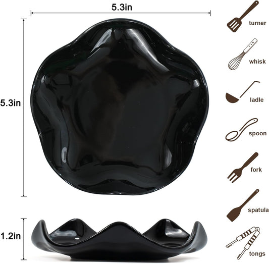 Spoon Rest for Stove Top, 5.3 Inch Ceramic Spoon Holder for Kitchen Counter, Coffee Ladle Holder, Utensil Rest for Cooking, Housewarming Gifts (Black)