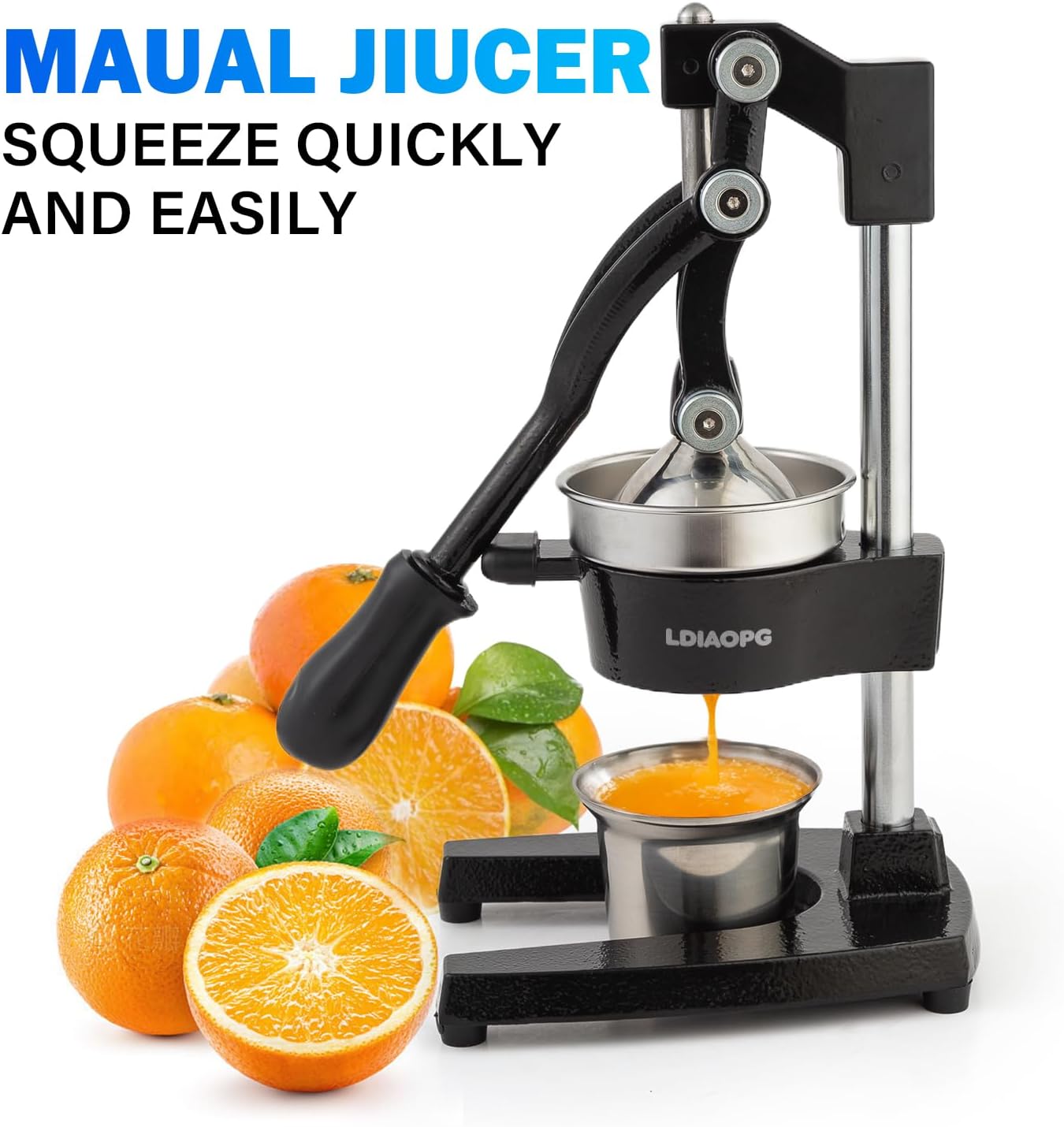 Cast Iron manual juicer, Hand Citrus juicer press, Orange Lemon Squeezer,Heavy Duty Manual Juicer,Commercial Grade,Countertop Extactor for Fruit Juice -Stainless Steel,Easy to Clean Black