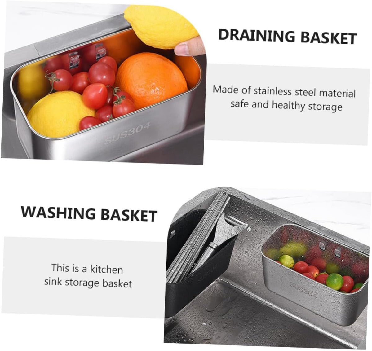Sink Draining Storage Basket with Suction Cup Stainless Steel Drain Basket Thickened Hollow Bottom Design for Quick Drainage Kitchen Sink Organizer for Sponges Soap and Utensils