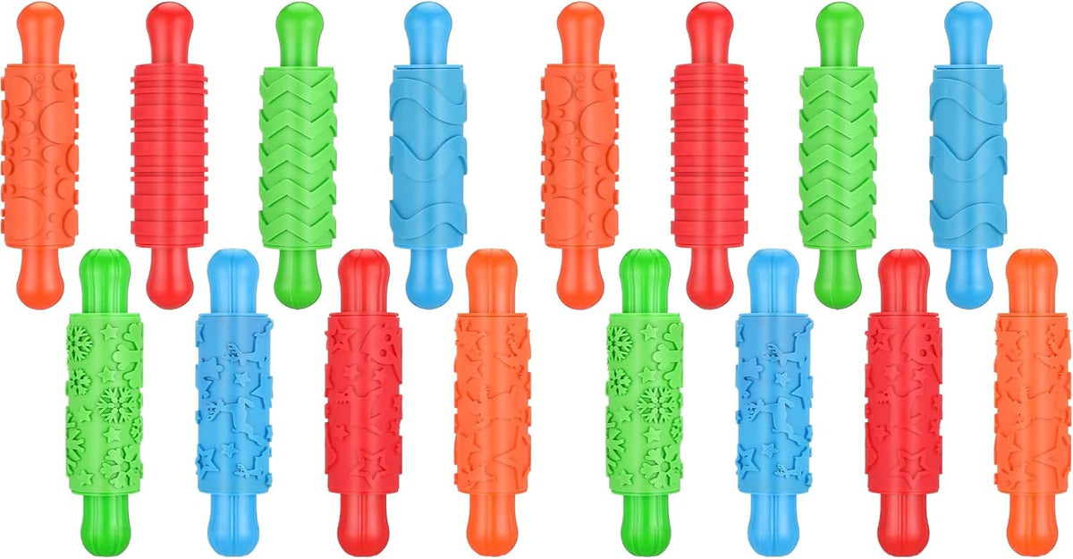 8 Play Clay Rollers for Kids Textured Rollers with Plastic Handles