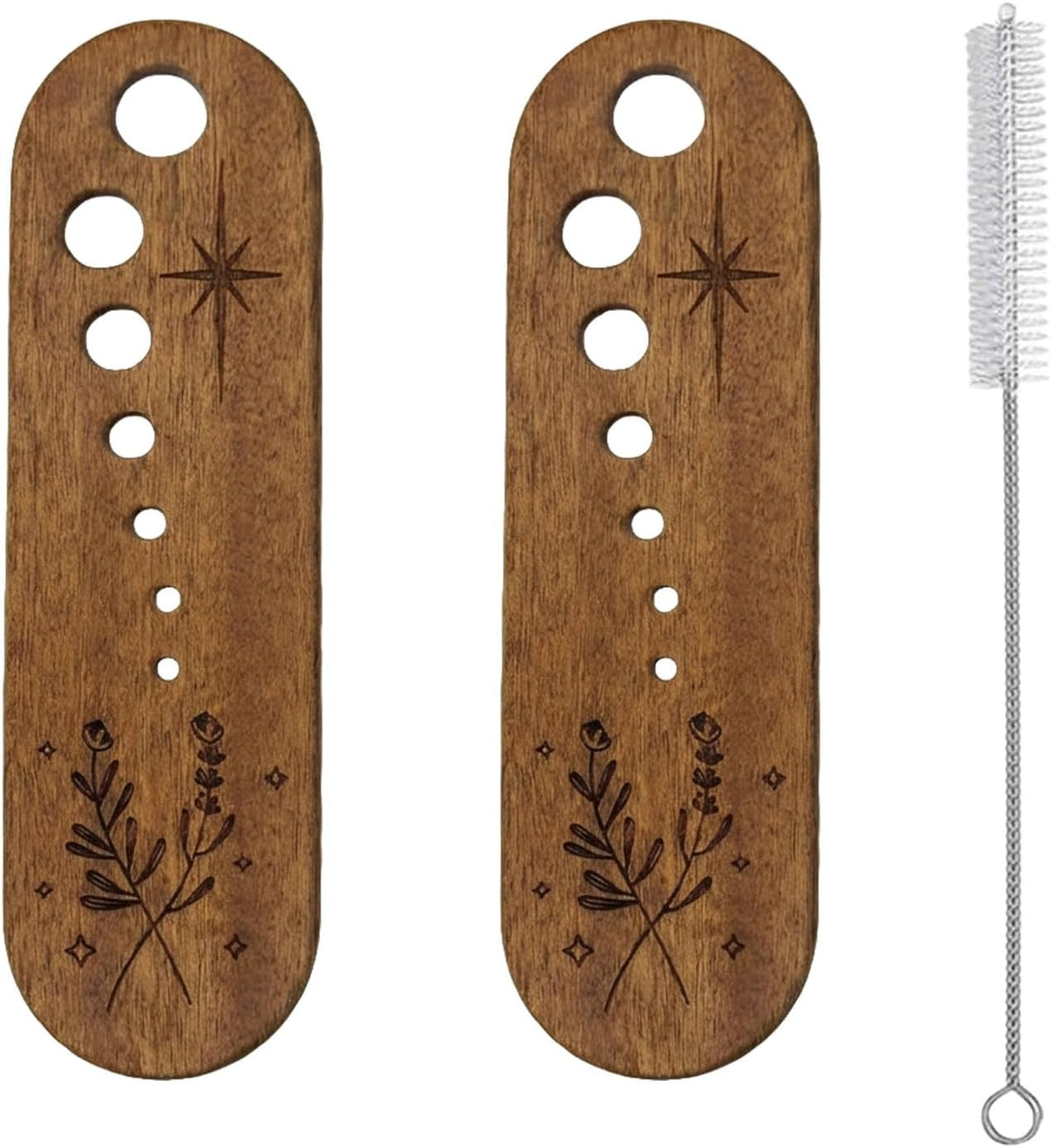 2 PCS Wooden Vegetable Herb Leaf Stripper Set, Multi Hole Herb Stripper Bowl Tool with Cleaning Brush, Exquisite Kitchen Gadget Gifts for Home Cooks and Chefs