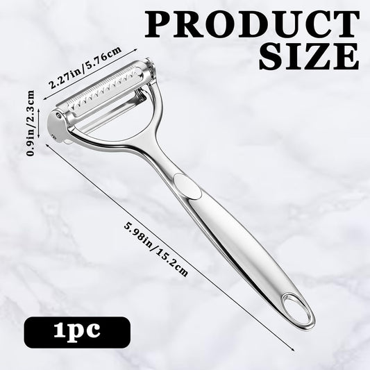 Vegetable Peeler Grater 2-in-1 Double-Sided Blade Fruit Slicer Julienne Cutter with Handle Multifunction Peeler for Kitchen Carrot Cucumber Potato Veggie Cooking Tools, Zinc Alloy