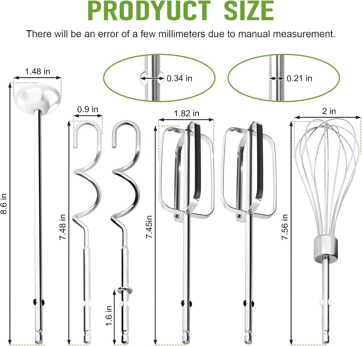 Hand Mixer Attachments Replacement for Hamilton Beach Mixer Beaters Parts | 62632R 62682RZ 62692 62695V 64699 - Hand Mixer Beaters,Wire Egg Whisk,Liquid Blending Rod,Dough Hooks,Set of 6