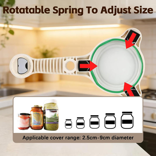 Jar Opener for Seniors, 4 in 1 Multi-Purpose Jar Opener, Adjustable Stainless Steel Lid Remover for Seniors & Arthritis Sufferers, Fits Kitchen Jars, Bottles &Cans, Home Kitchen Helper