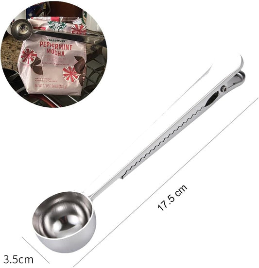 Coffee Scoop Clip Stainless Steel Tablespoon Coffee Spoon With long handle Multifunction Sealing Bag Clip For Tea, Coffee, Protein Powder, Instant Drinks, Kitchen Tools