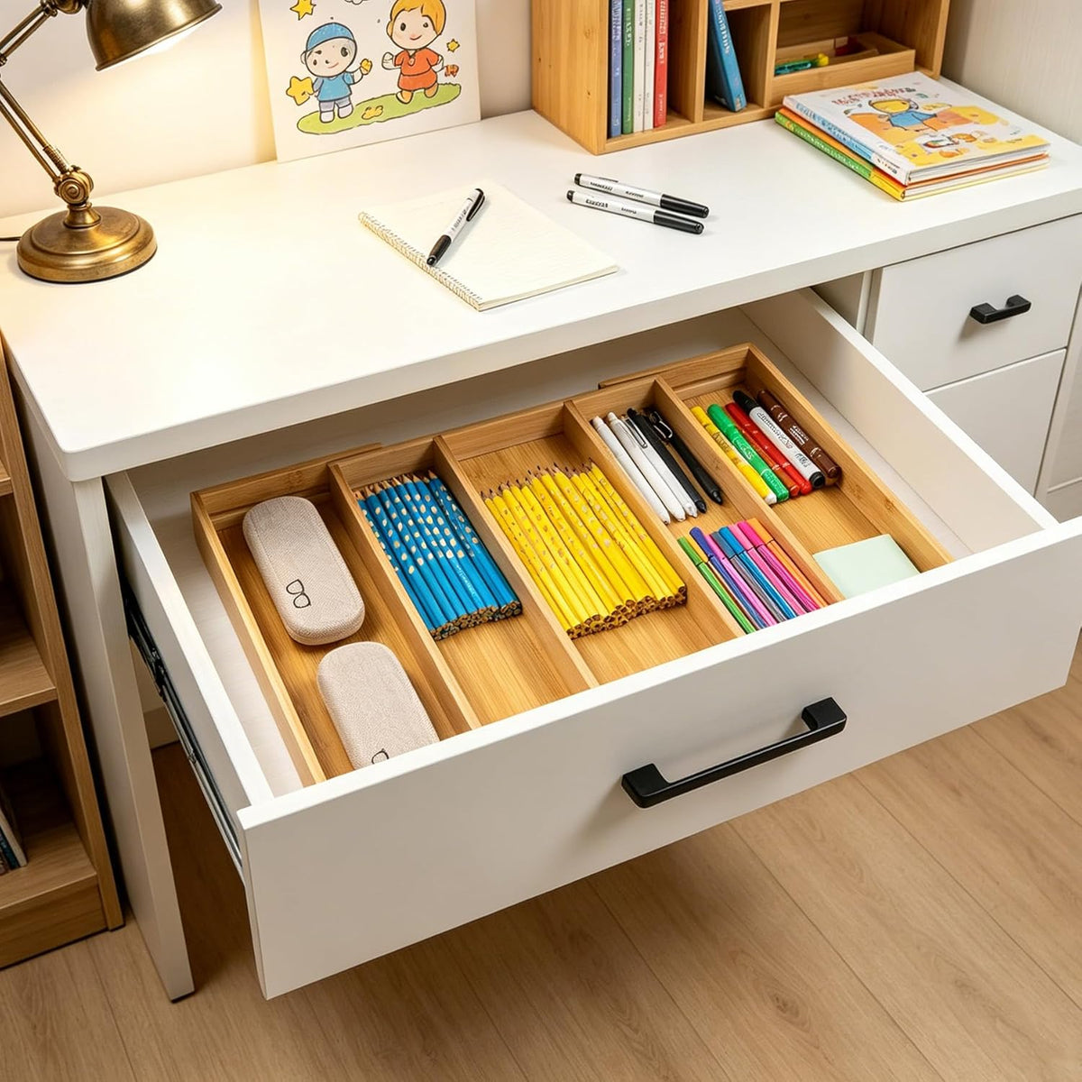 Bamboo Expandable Kitchen Drawer Organizer Silverware Utensil Tray | Cutlery Holder, Drawers Divider for Large Utensils, Flatware, Knives, Spatulas in Kitchen, Office, Adjustable 3-5 Slots