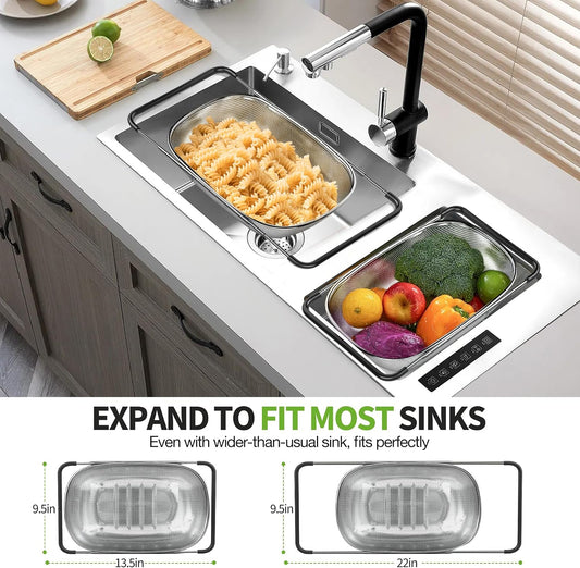 Stainless Steel Over the Sink Colander Strainer Basket 6 Quart