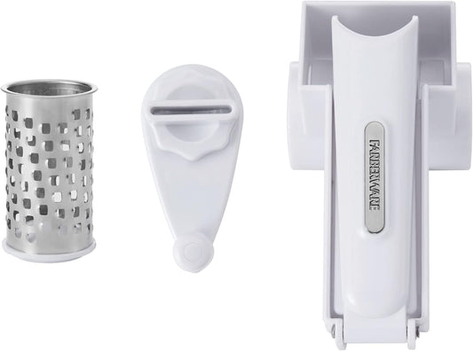Pro Rotary Cheese Grater, Hand Crank Parmesan Grater with Stainless Steel Drum, Ergonomic Handle, Dishwasher Safe, White