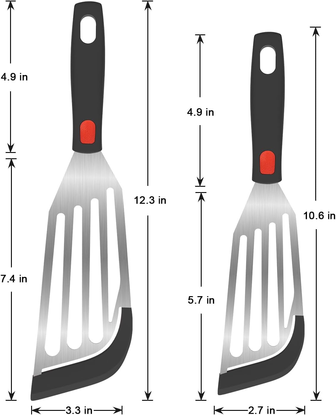 Silicone Fish Spatula Set of 2, Fish Spatulas for Nonstick Cookware with Heat Resistant Silicone Edge and Handle, Kitchen Flexible Slotted Turner for Cooking Egg, Pancake (Black)