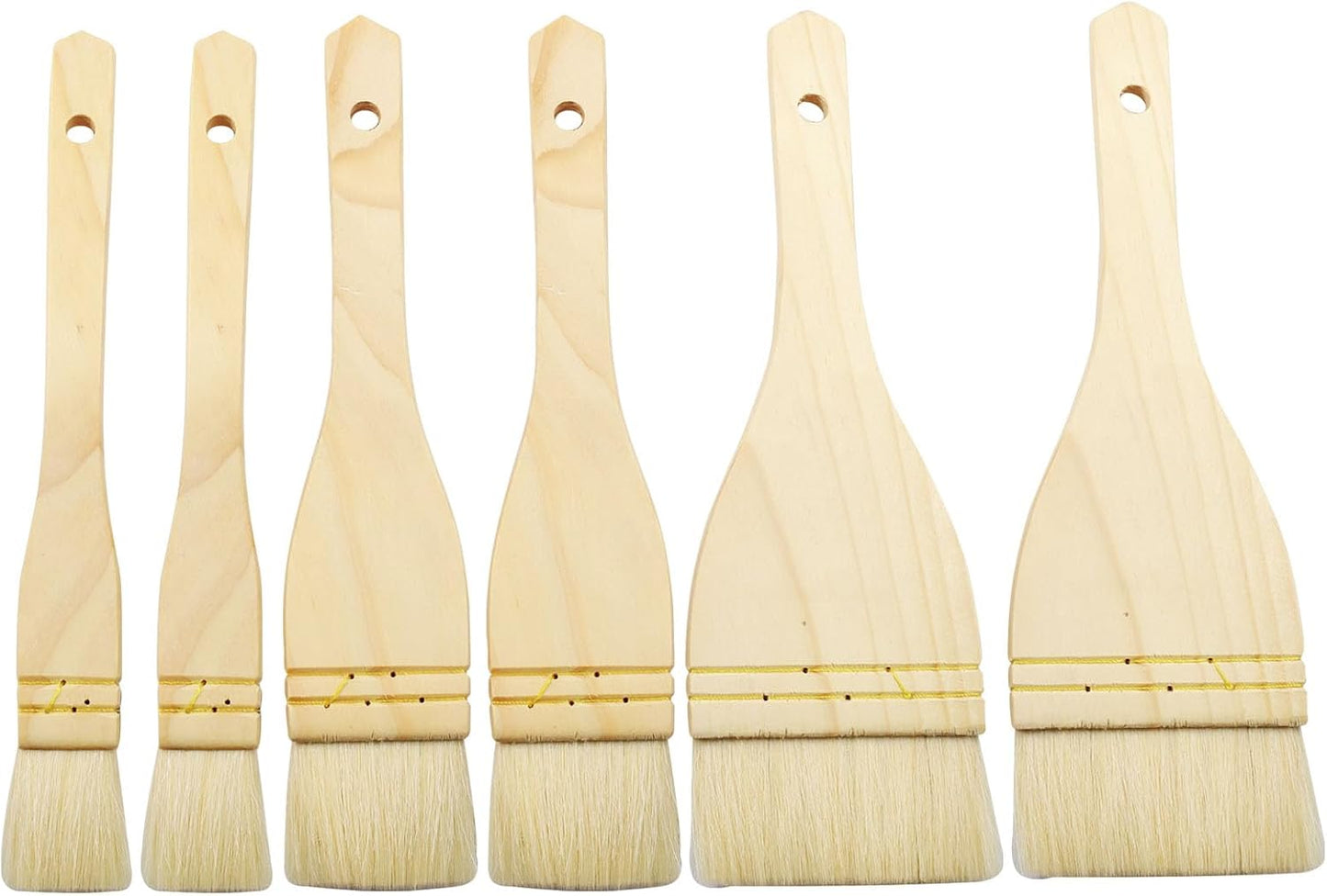 3Pcs Flat Hake Brushes, Sheep Hair Bristles, 1/2/3 Inch | Paint Brush Set for Watercolor, Wash & Pottery Painting, Baking Pastry Brush, BBQ Grill Brush for Kitchen