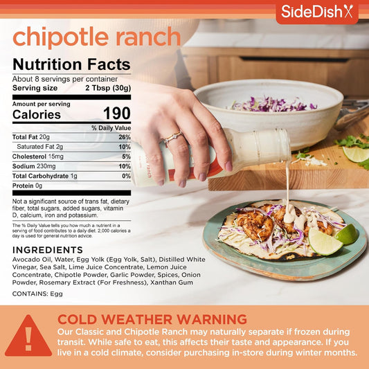 Chipotle Ranch Dressing - Seed Oil, Dairy & Gluten Free Salad Dressing w/Avocado Oil - Refined Sugar Free, Low Sodium Healthy Ranch Sauce - Paleo Dressing for Sauces, Dips & More - 8 fl oz