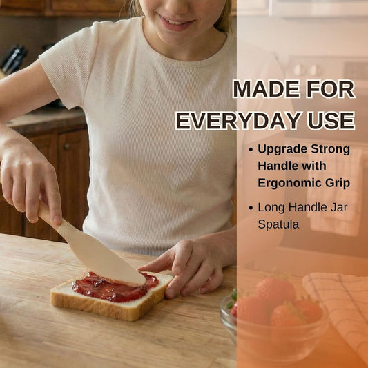 10.7" Long Silicone Jar Spatula with Natural Beechwood Handle, Flexible Deep Jar Scraper & Blender Spatula, Removable Soft Contour Head for Sourdough Starter Crocks, Peanut Butter or Jams