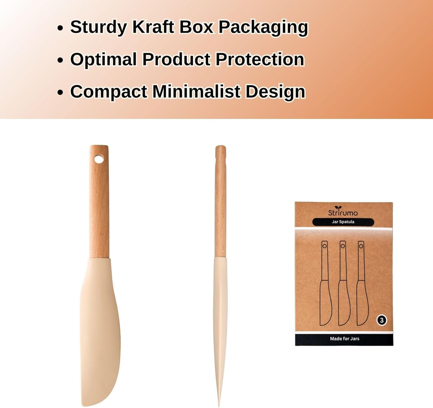 10.7" Long Silicone Jar Spatula with Natural Beechwood Handle, Flexible Deep Jar Scraper & Blender Spatula, Removable Soft Contour Head for Sourdough Starter Crocks, Peanut Butter or Jams