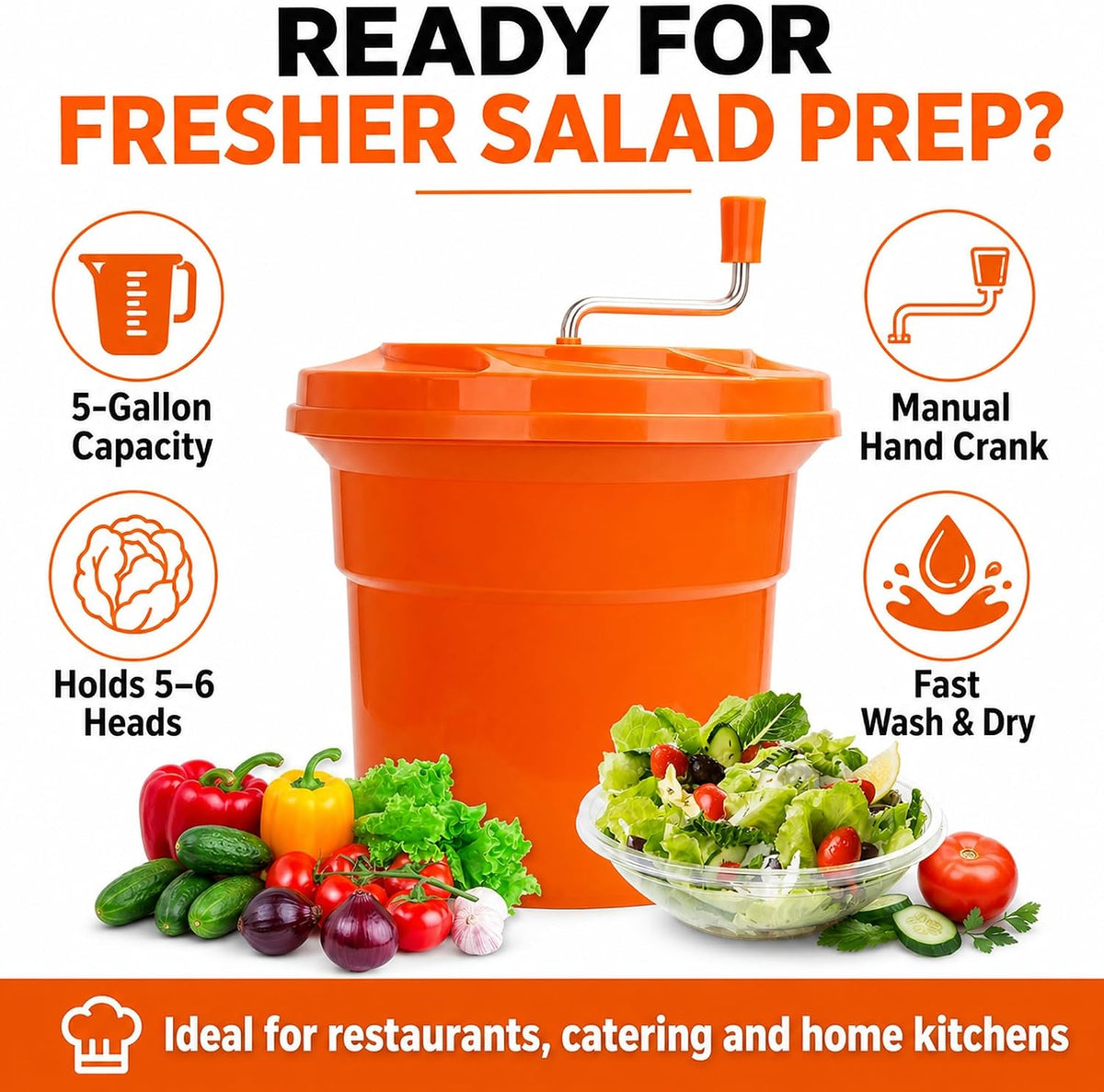 5 Gallon Commercial Salad Spinner, Large Manual Lettuce Dryer